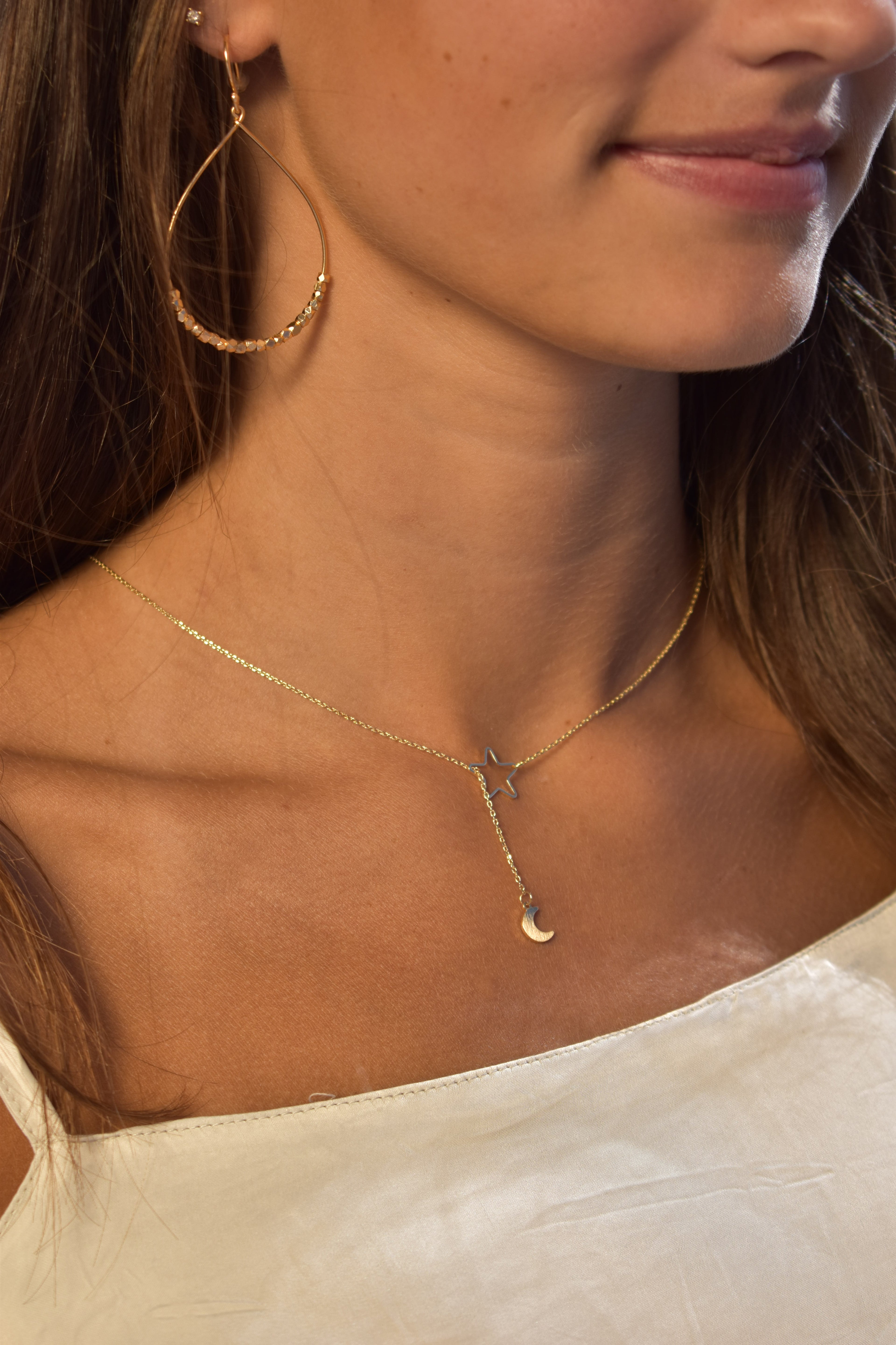 Star + Moon Lariat Necklace
