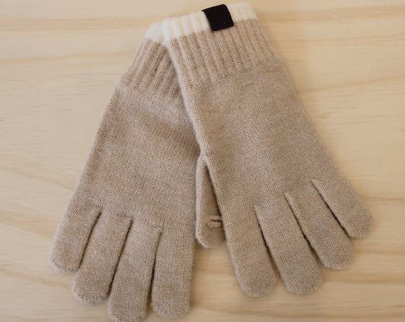 CREAM TRIMMED GLOVES - CAMEL