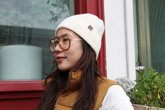 MERINO WOOL RIB BEANIE - CREAM