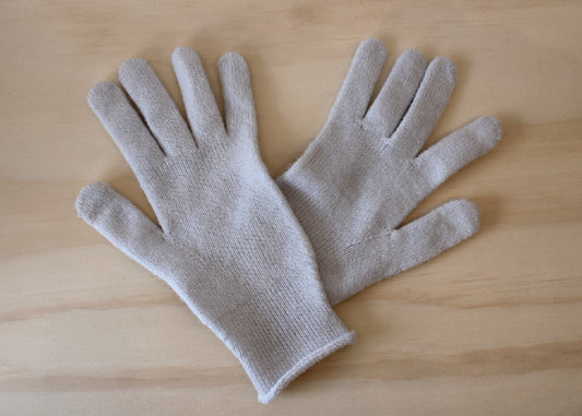 WOOL BLEND ROLLED GLOVES - CLOUD