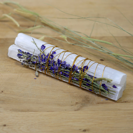 Selenite Wand Trio with Dried Flowers